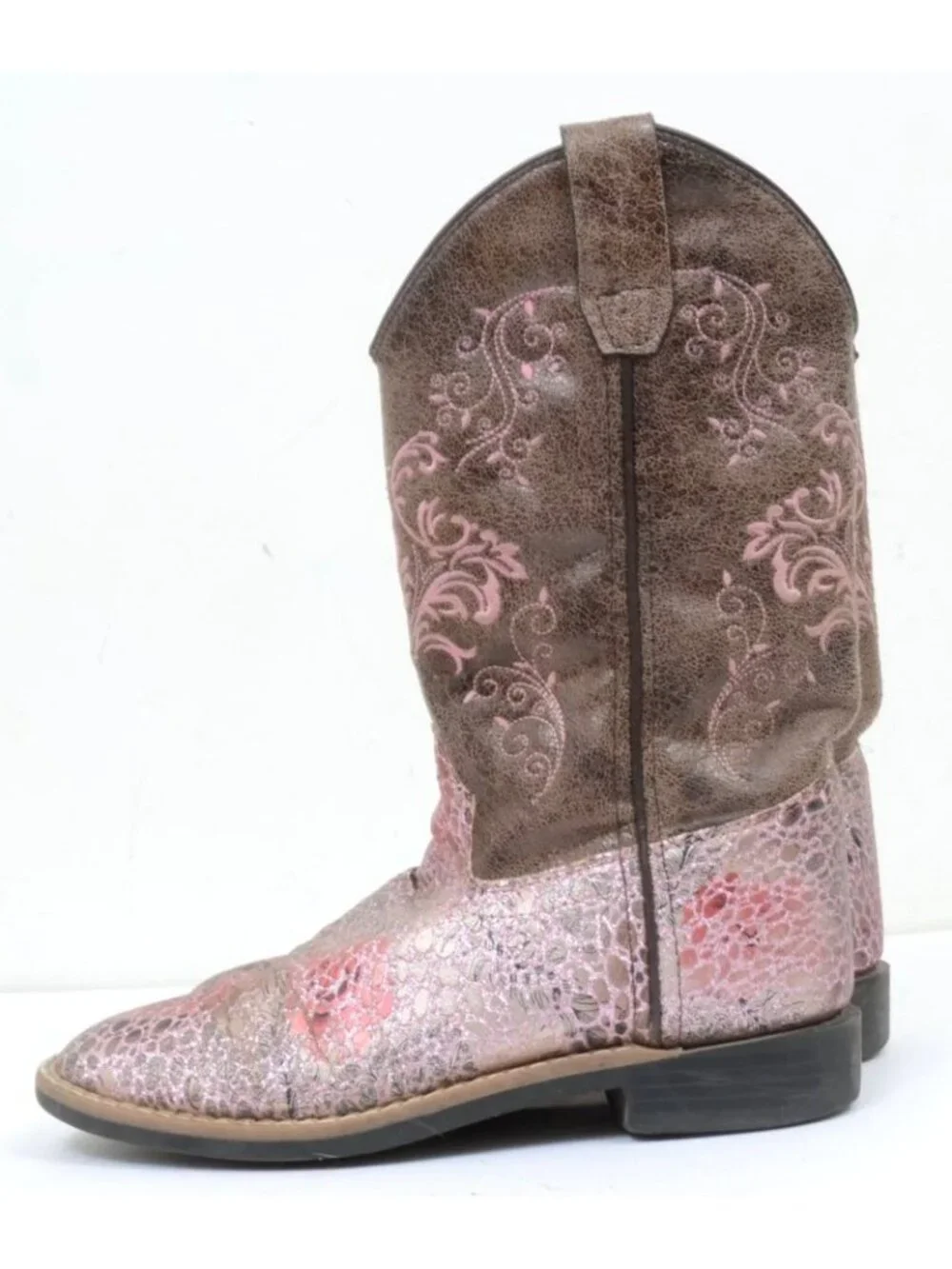 Shyanne Girls' Size 4 Aria Faux Leather Western Boot Square Toe - Cowgirl